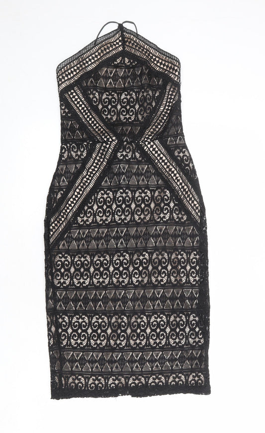 Lipsy Womens Black Geometric Polyester Bodycon Size 6 Halter Zip
