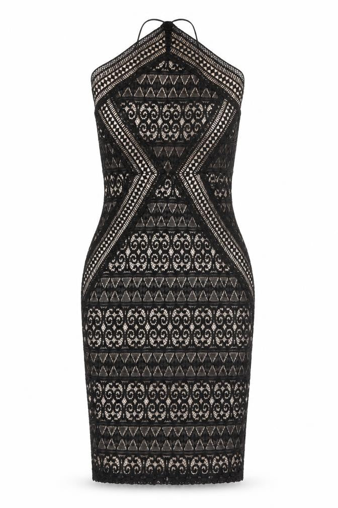 Lipsy Womens Black Geometric Polyester Bodycon Size 6 Halter Zip