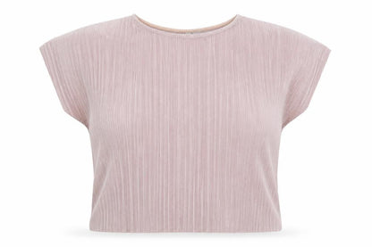 Front view of ASOS women’s pink geometric polyester basic blouse, size UK 8, round neck