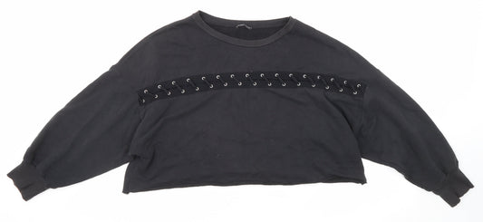 Zara Womens Black Cotton Pullover Sweatshirt Size S Pullover