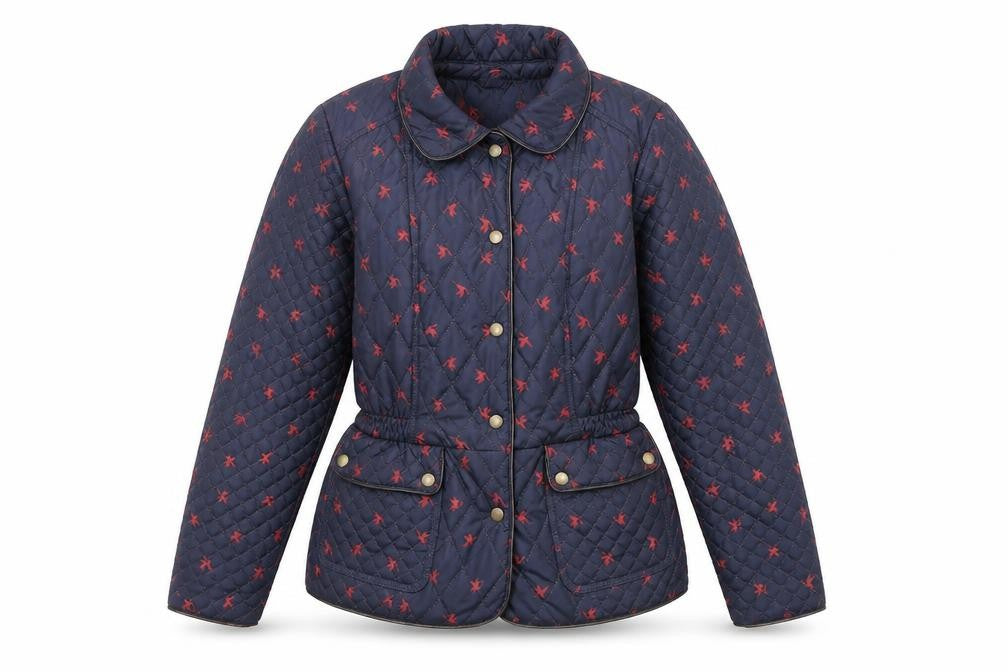 Monsoon Womens Blue Geometric Quilted Jacket Size 12 Snap