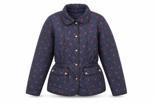Monsoon Womens Blue Geometric Quilted Jacket Size 12 Snap