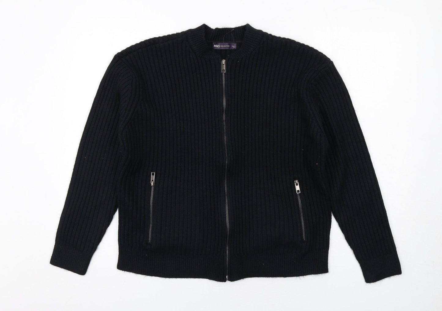 Marks and Spencer Womens Black Round Neck Polyester Full Zip Jumper Size L
