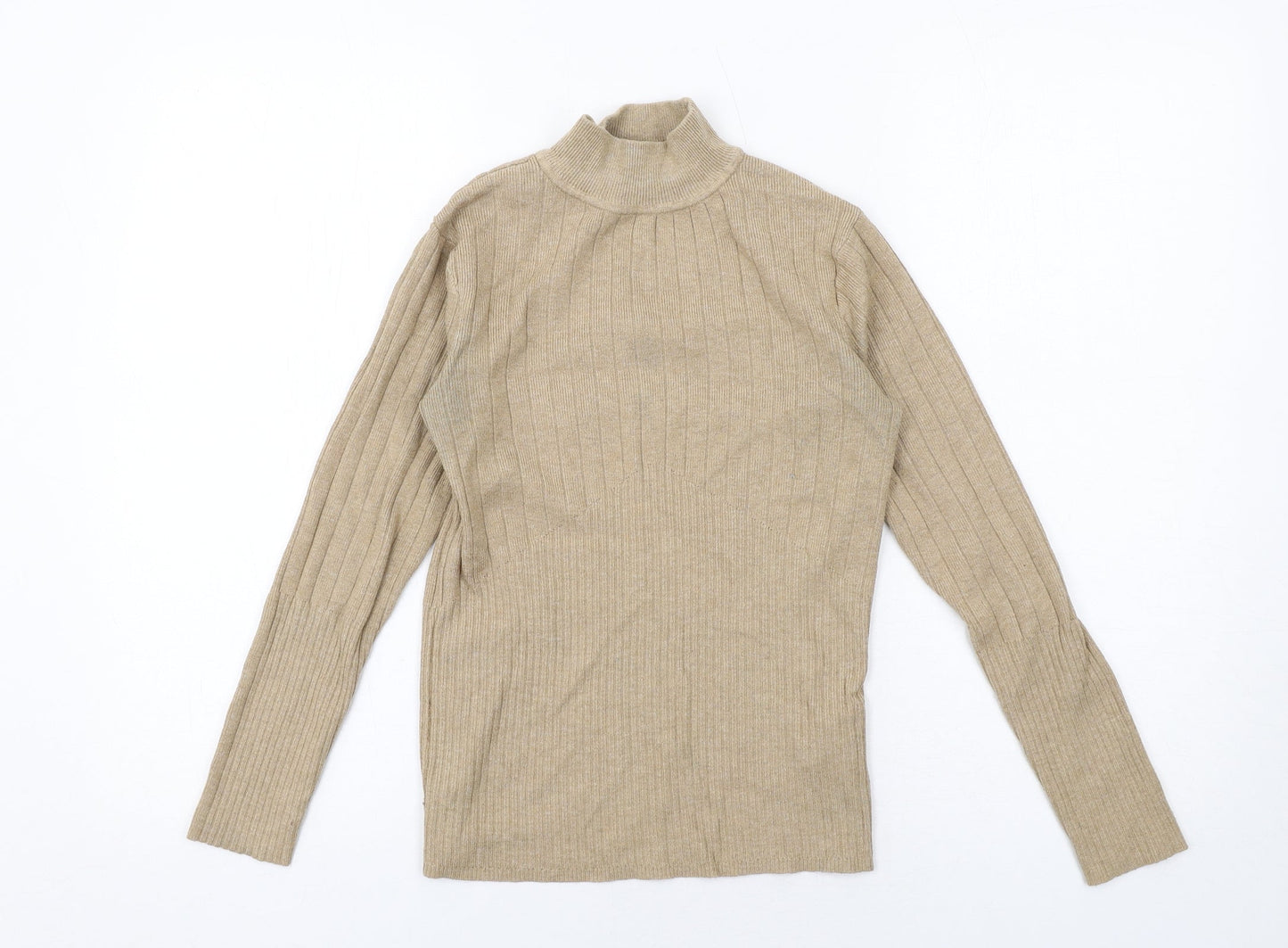 Marks and Spencer Womens Beige High Neck Viscose Pullover Jumper Size 8