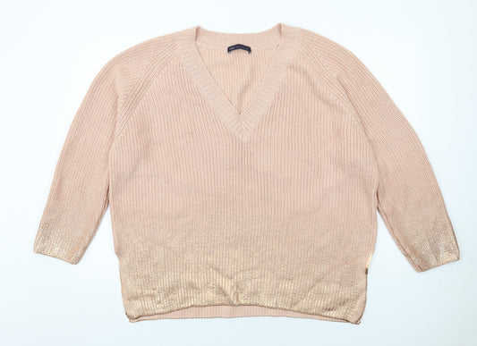 Marks and Spencer Womens Orange V-Neck Acrylic Pullover Jumper Size 20
