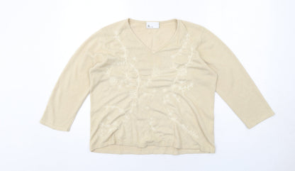 BHS Womens Beige V-Neck Acrylic Pullover Jumper Size 16