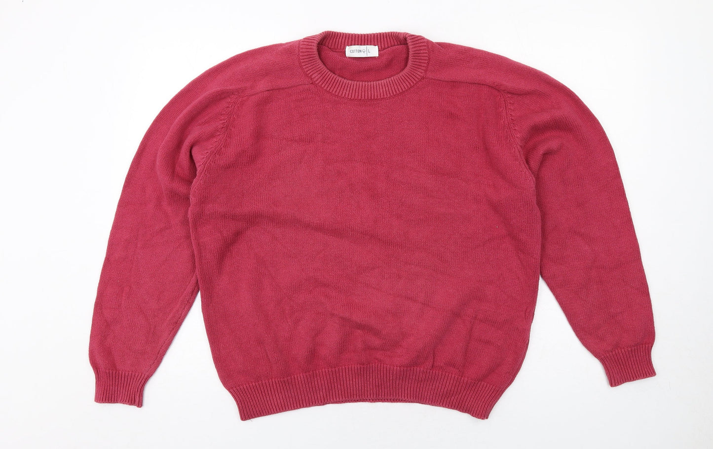 Cotton Womens Pink Round Neck Cotton Pullover Jumper Size L