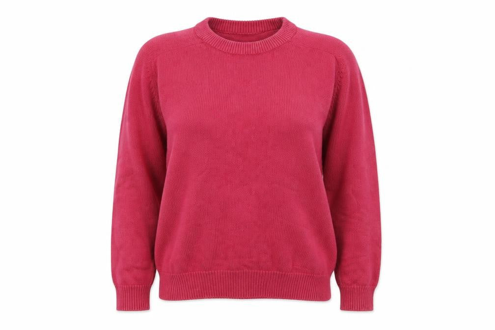 Cotton Womens Pink Round Neck Cotton Pullover Jumper Size L