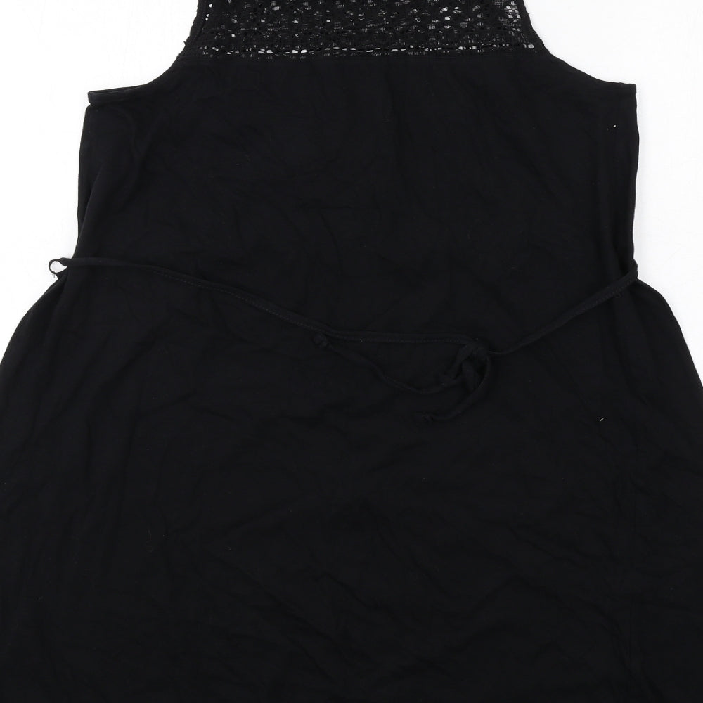 H&M Womens Black Cotton Tank Dress Size M Round Neck Pullover - Lace Details