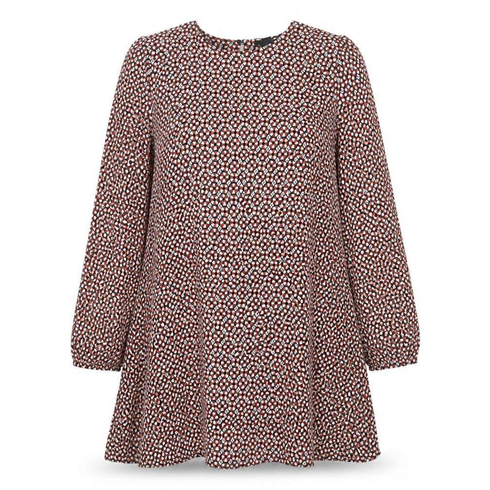 H&M Womens Multicoloured Geometric Viscose A-Line Size 12 Round Neck Button