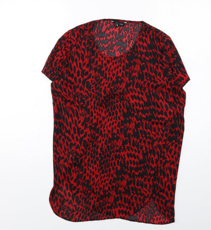 New Look Womens Red Geometric Polyester Basic Blouse Size 10 Round Neck
