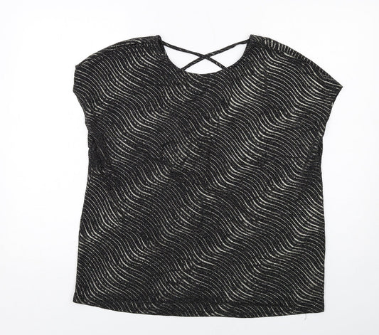 Klass Womens Black Geometric Polyamide Basic Blouse Size XL Round Neck