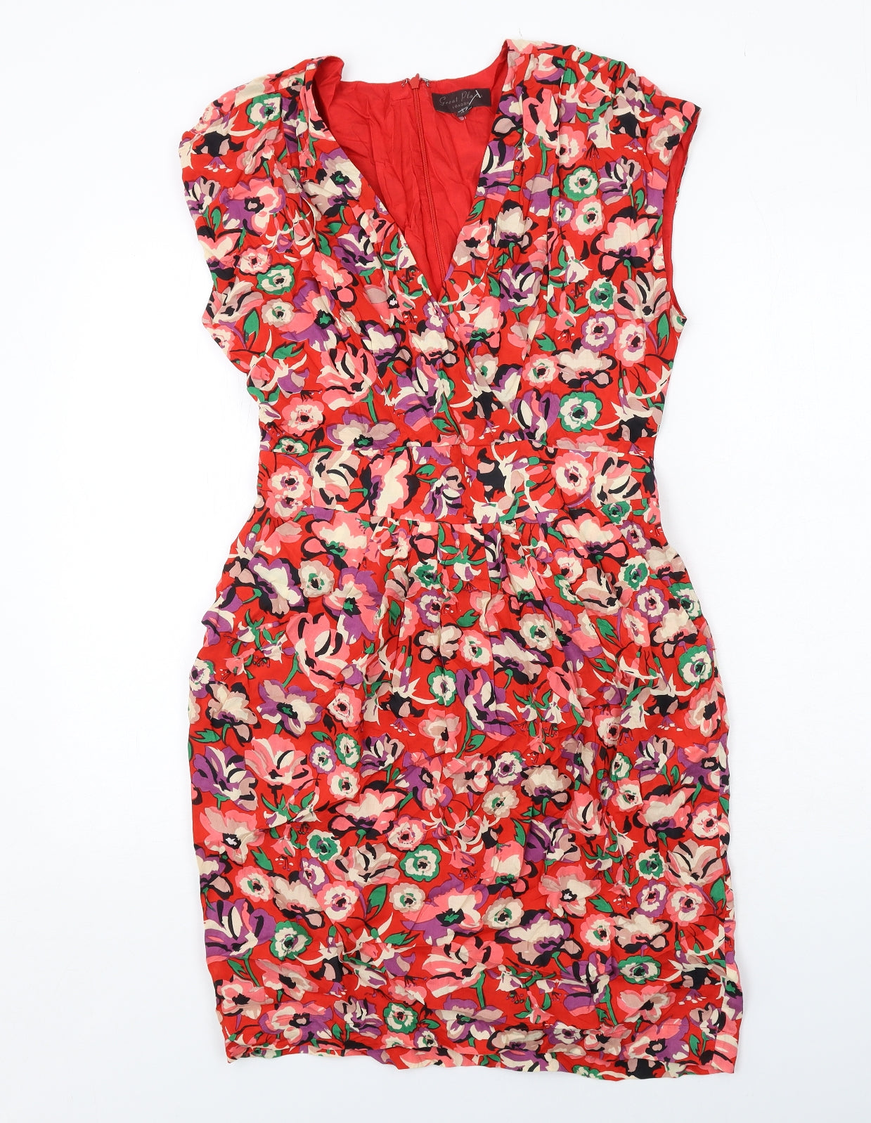 Great Plains Womens Red Floral Modal Shift Size M V-Neck Zip