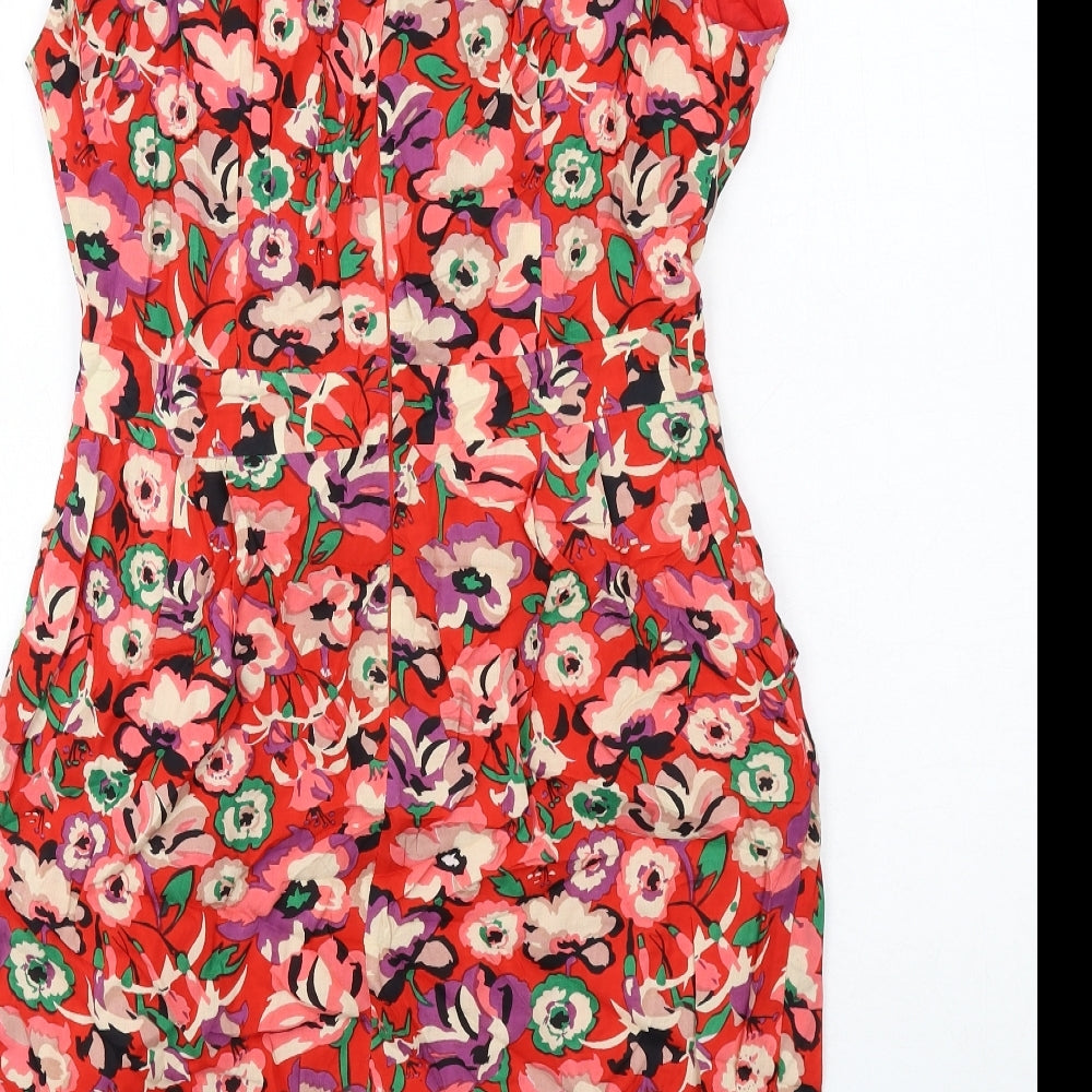 Great Plains Womens Red Floral Modal Shift Size M V-Neck Zip