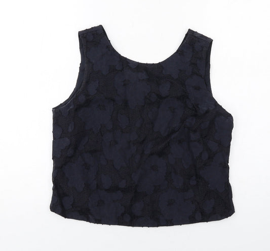 Marks and Spencer Womens Blue Geometric Cotton Basic Tank Size 12 Round Neck