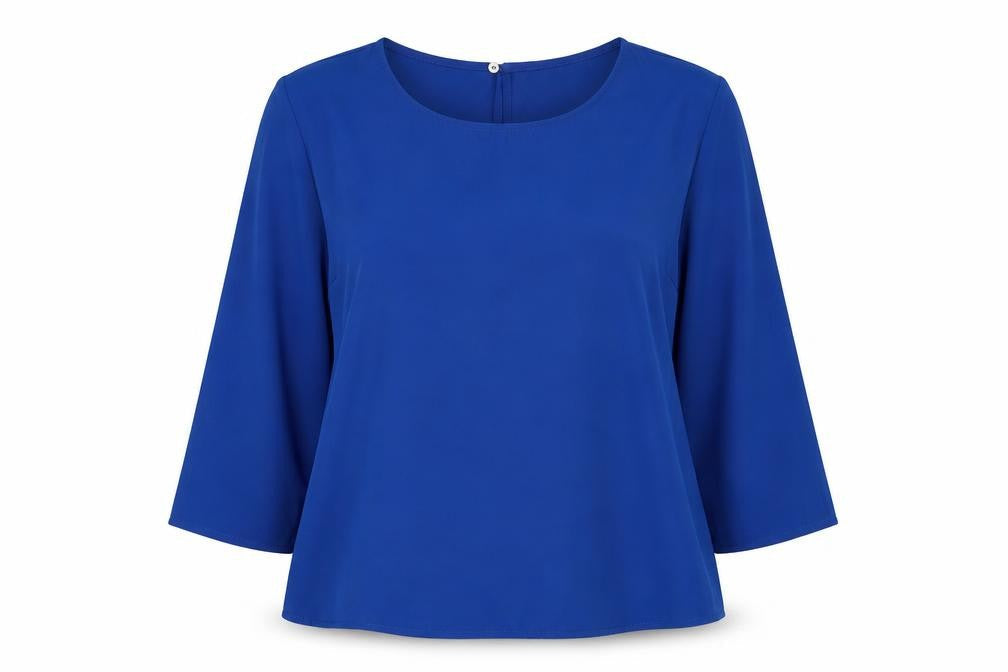 Pull&Bear Womens Blue Polyester Basic Blouse Size S Round Neck