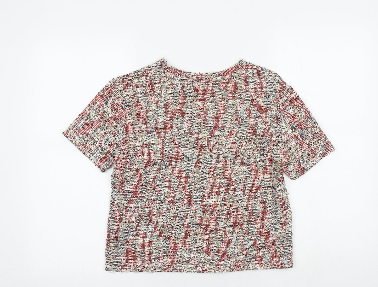 Zara Womens Multicoloured Geometric Polyester Basic T-Shirt Size S Round Neck