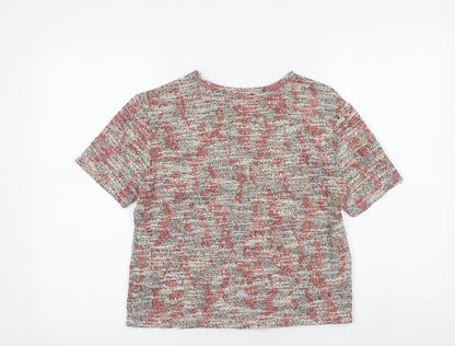 Zara Womens Multicoloured Geometric Polyester Basic T-Shirt Size S Round Neck
