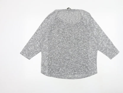 Oasis Womens Grey Geometric Polyester Basic Blouse Size L Round Neck