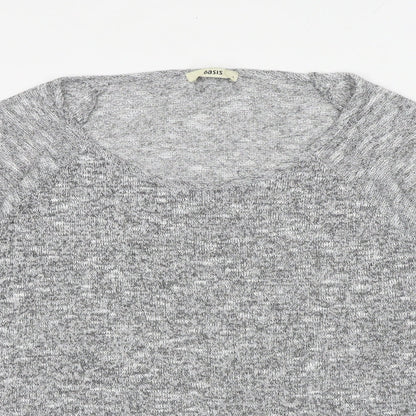 Oasis Womens Grey Geometric Polyester Basic Blouse Size L Round Neck