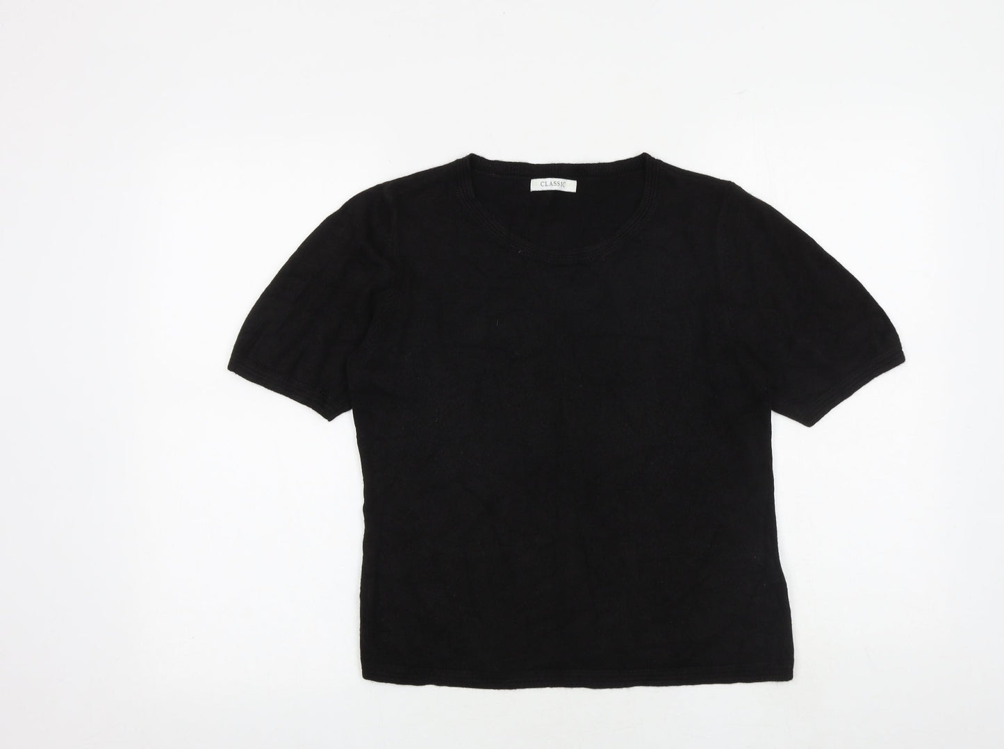 Classic Womens Black Round Neck Acrylic Pullover Jumper Size 12