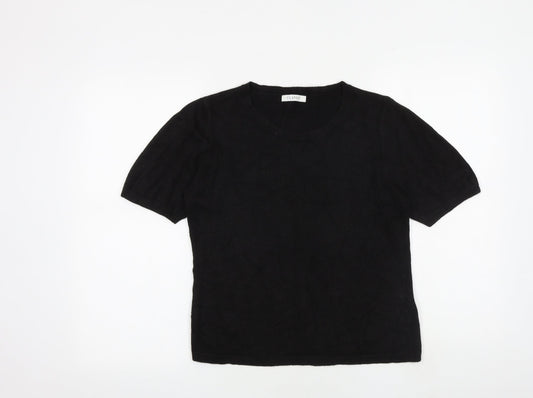 Classic Womens Black Round Neck Acrylic Pullover Jumper Size 12