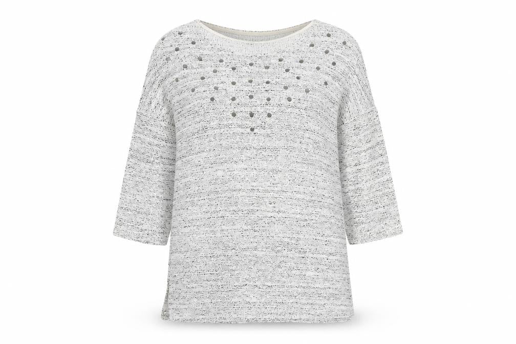 H&M Womens Grey Geometric Cotton Basic Blouse Size S Round Neck