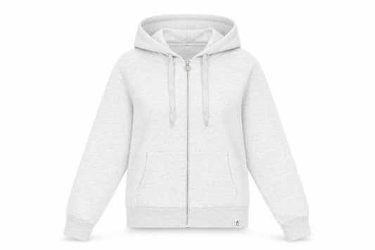 Front view of FB Sister women’s grey cotton full zip hoodie, size XS, zip