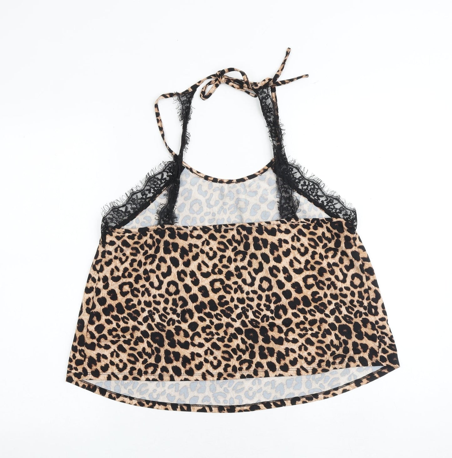 New Look Womens Brown Animal Print Polyester Camisole Tank Size L Halter - Leopard Print Lace Detail