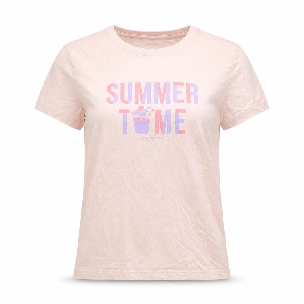 Giordano Girls Pink 100% Cotton Basic T-Shirt Size S Crew Neck Pullover - Summer Time