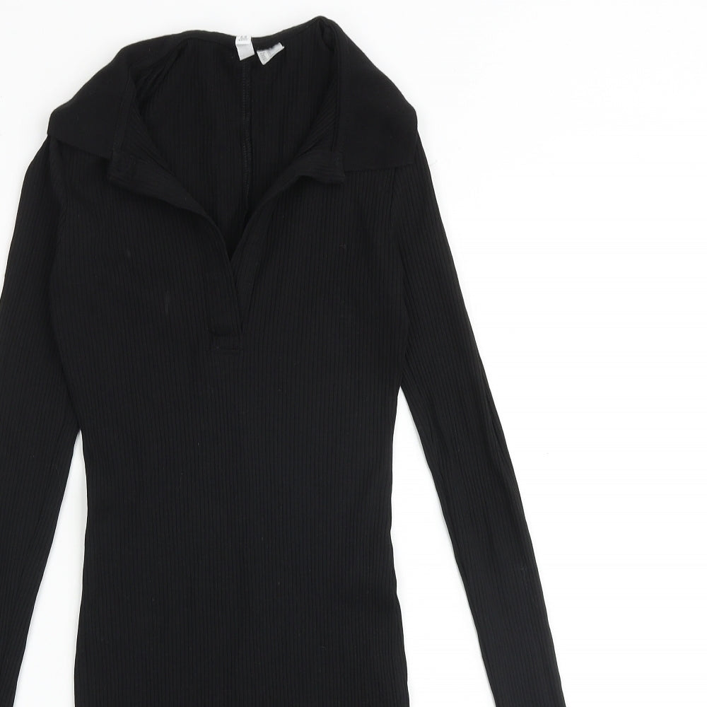 H&M Womens Black Cotton Jumper Dress Size XS Collared Pullover