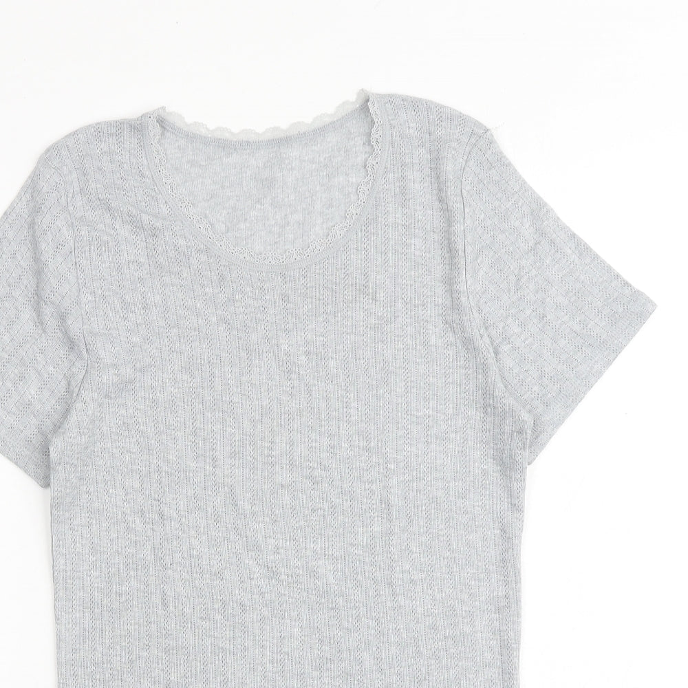 Marks and Spencer Womens Grey Polyester Basic T-Shirt Size 14 Round Neck - Lace Trim