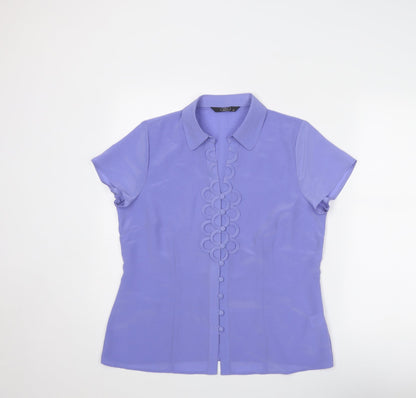 Bonmarché Womens Purple Polyester Basic Button-Up Size 14 Collared
