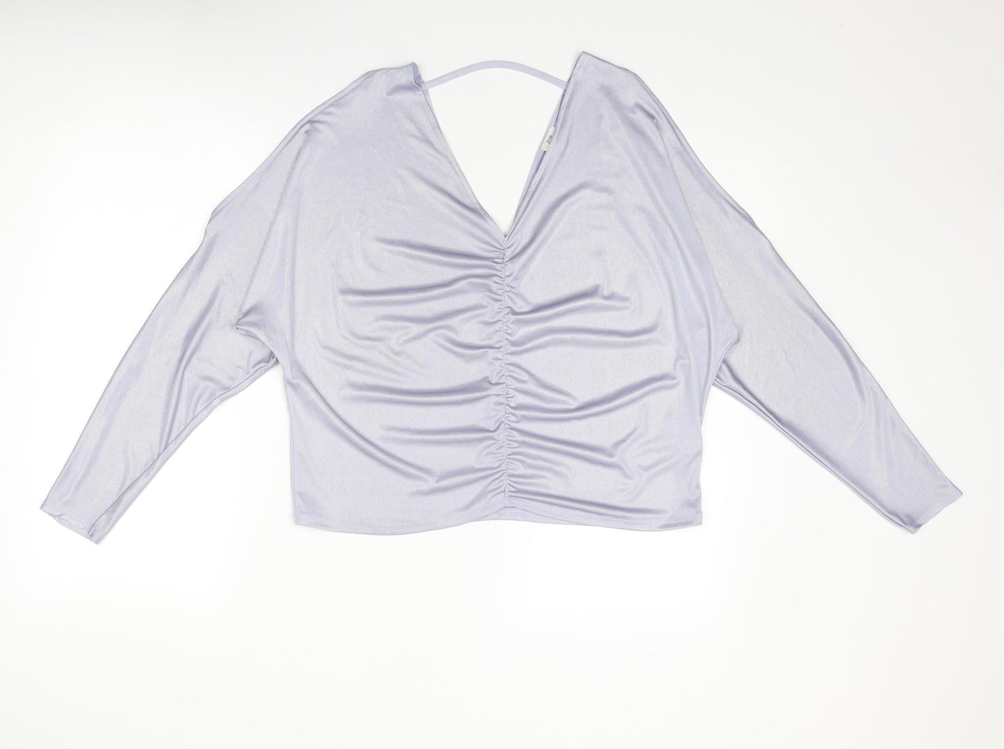River Island Womens Silver Polyester Basic Blouse Size 12 V-Neck - Ruched