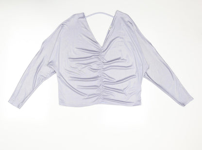River Island Womens Silver Polyester Basic Blouse Size 12 V-Neck - Ruched