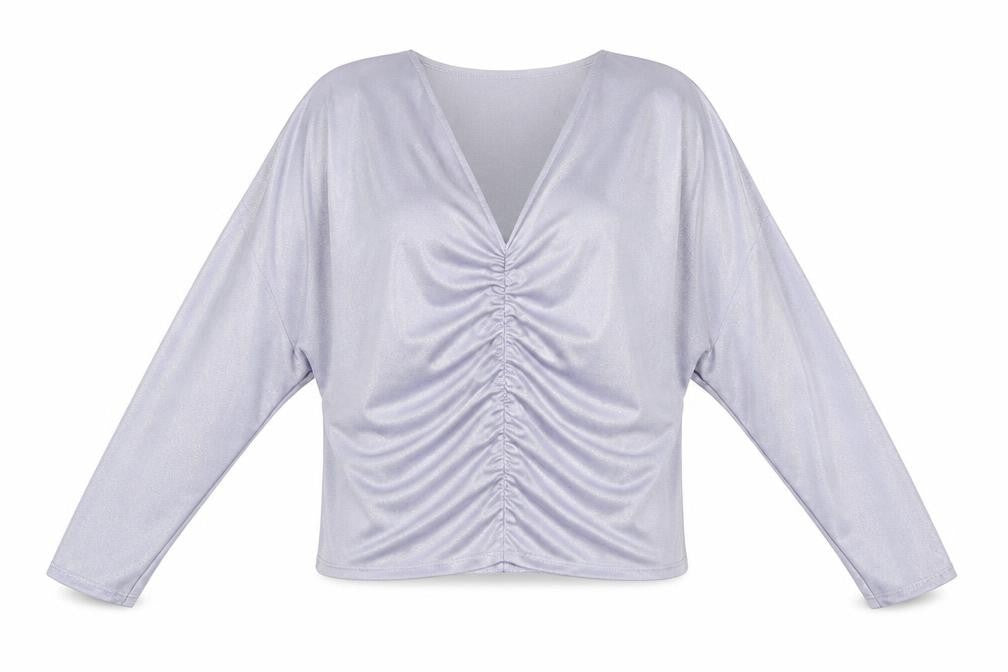 River Island Womens Silver Polyester Basic Blouse Size 12 V-Neck - Ruched