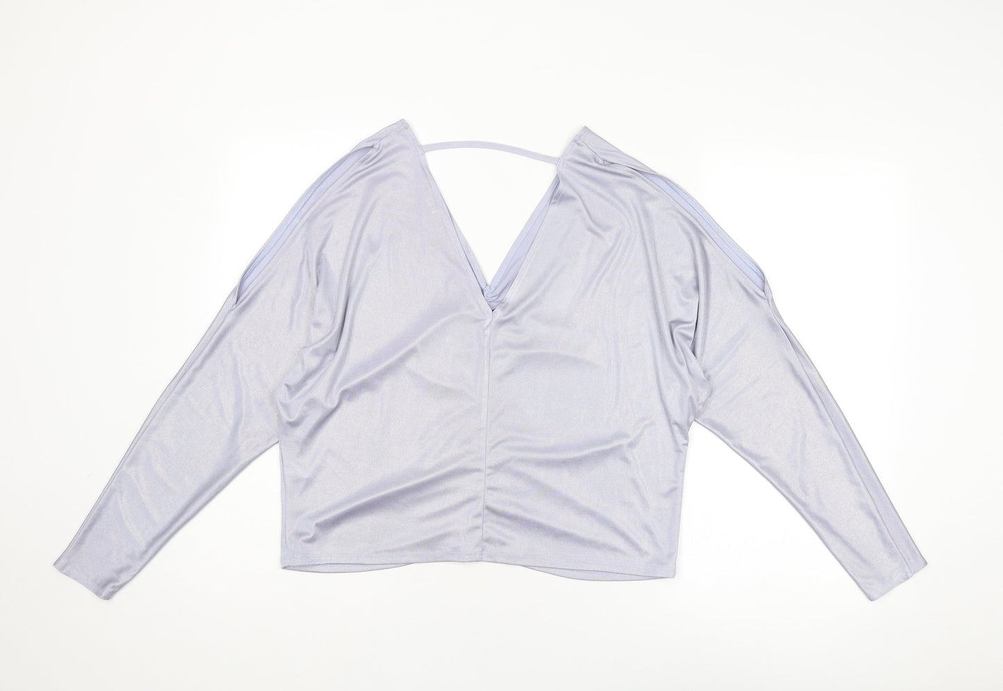 River Island Womens Silver Polyester Basic Blouse Size 12 V-Neck - Ruched