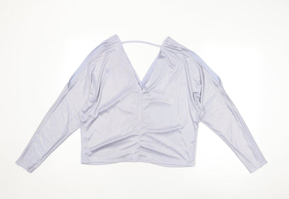 River Island Womens Silver Polyester Basic Blouse Size 12 V-Neck - Ruched