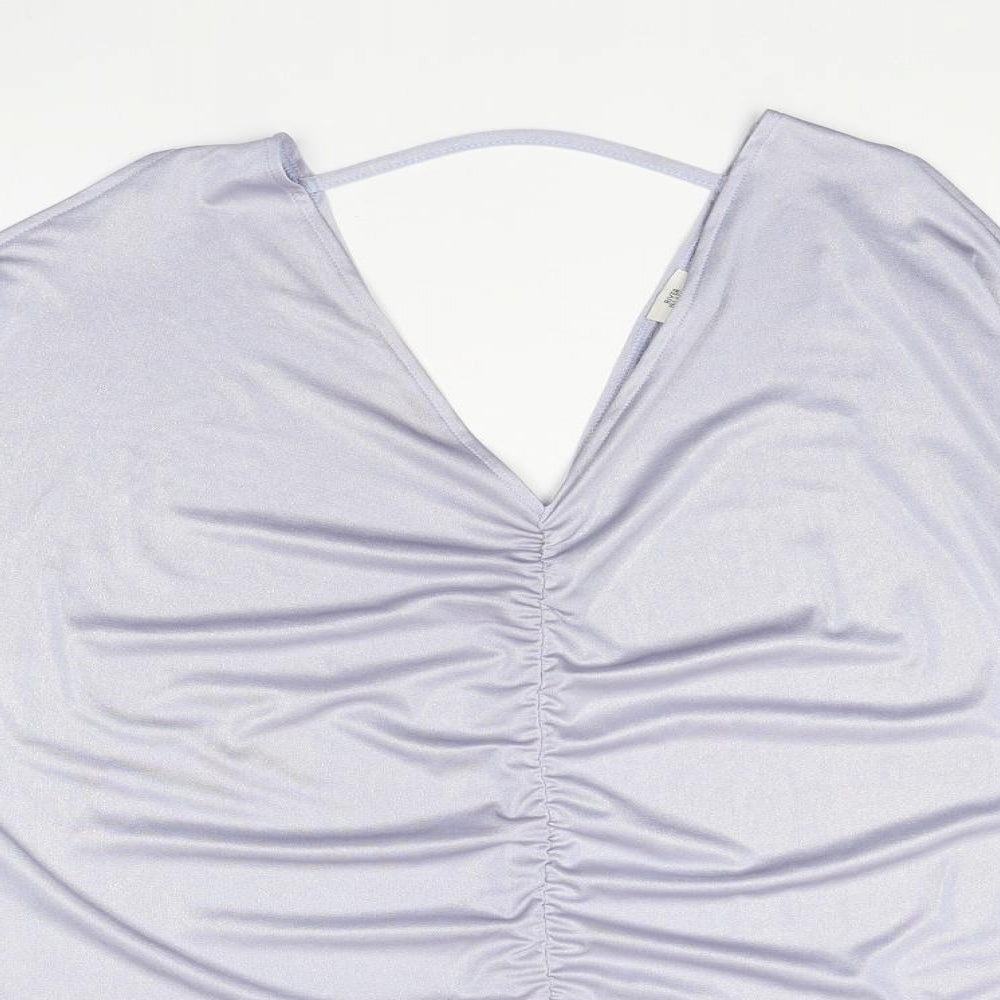 River Island Womens Silver Polyester Basic Blouse Size 12 V-Neck - Ruched
