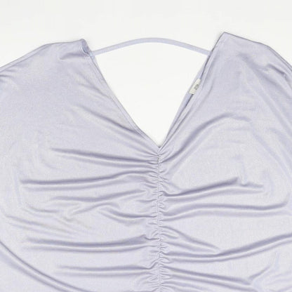 River Island Womens Silver Polyester Basic Blouse Size 12 V-Neck - Ruched