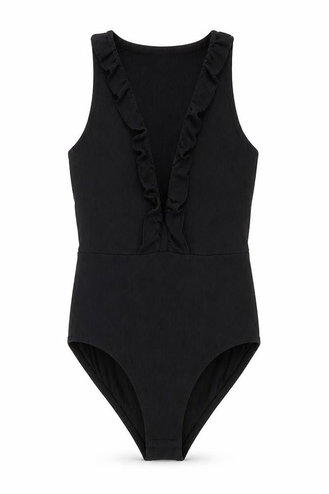 Topshop Womens Black Polyester Bodysuit One-Piece Size 6 Snap