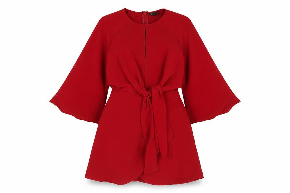 Topshop Womens Red Polyester Trapeze & Swing Size 6 Round Neck Zip