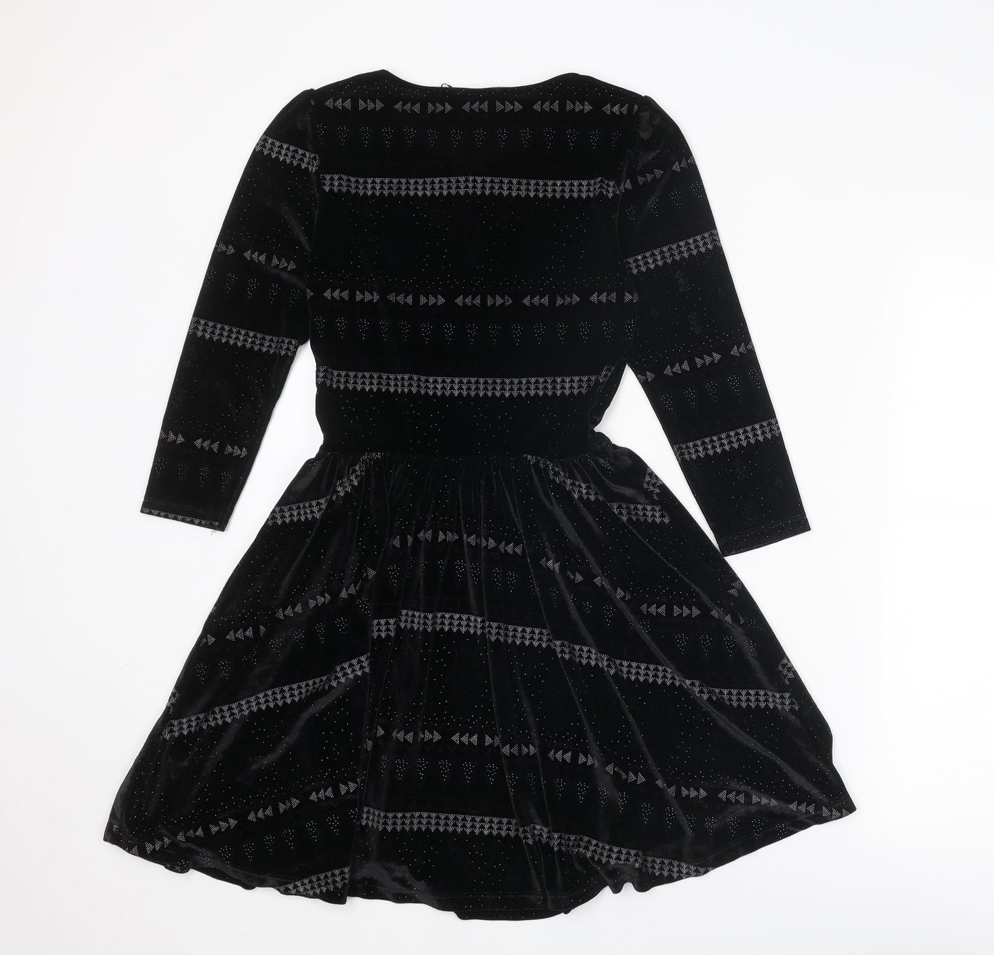 Topshop Womens Black Geometric Polyester Fit & Flare Size 6 Round Neck Pullover