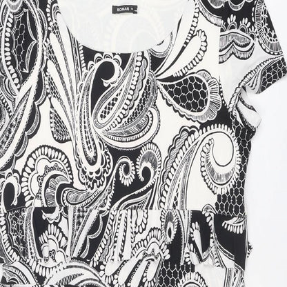 Close-up detail of Roman women’s black geometric polyester shift, size UK 14, round neck pullover
