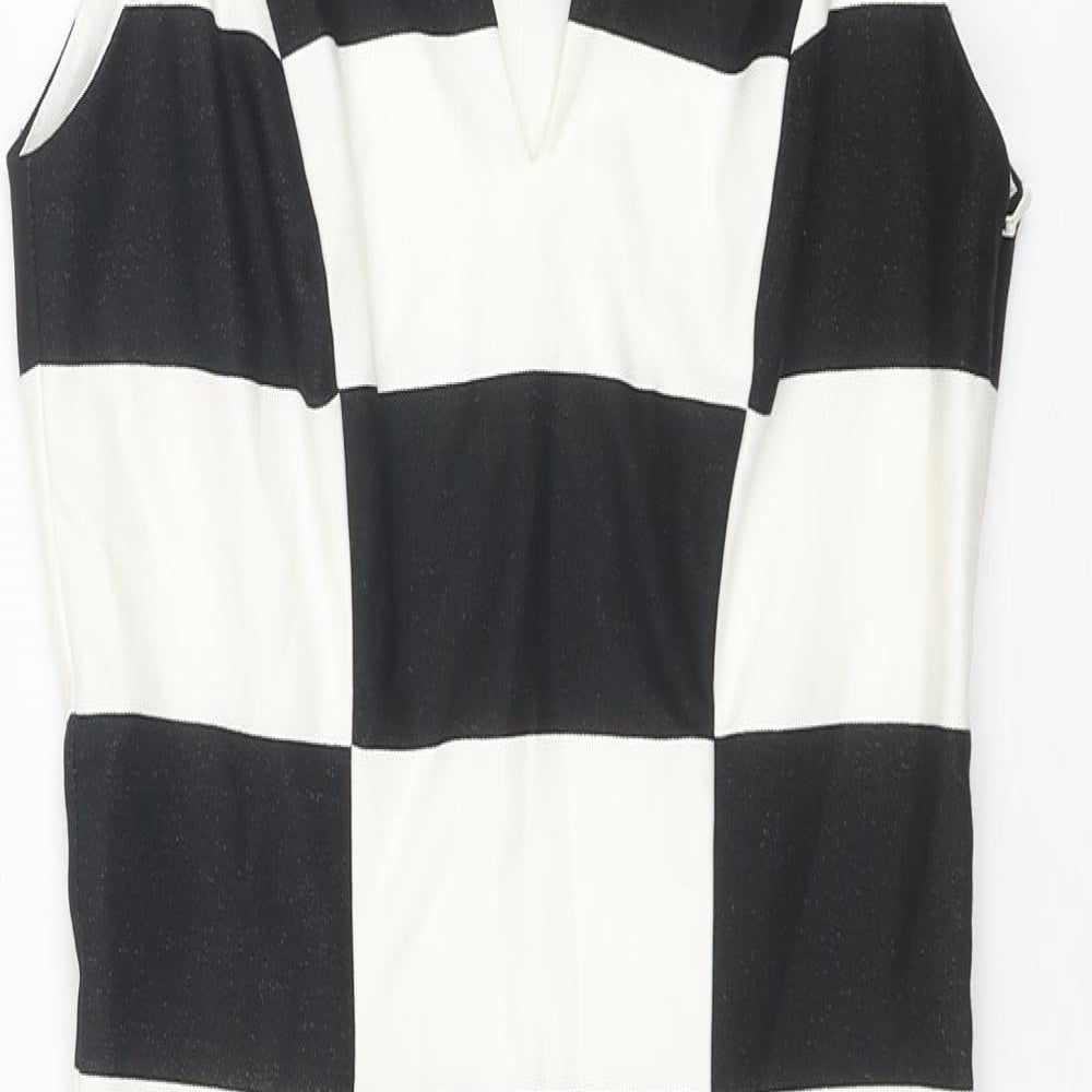Coast Womens Black Colourblock Polyester Bodycon Size 6 V-Neck Zip