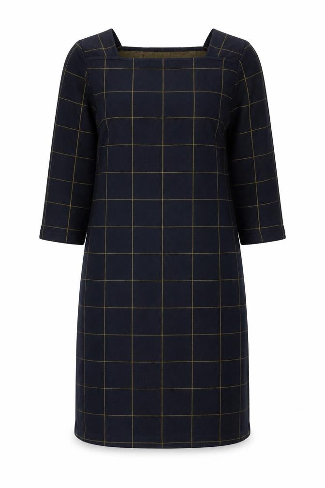 Marks & Spencer Womens Blue Check Cotton A-Line Size 14 Square Neck Pullover