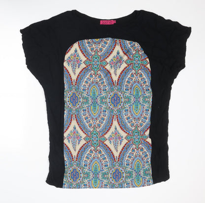 Boohoo Womens Black Geometric Polyester A-Line Size 14 Round Neck Pullover
