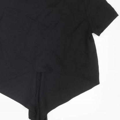 Zara Womens Black Lyocell Basic Blouse Size M V-Neck