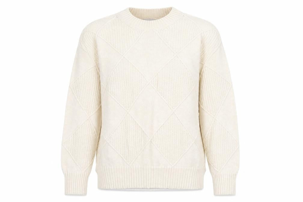 Marks & Spencer Womens Ivory Mock Neck Argyle/Diamond Cotton Pullover Jumper Size M