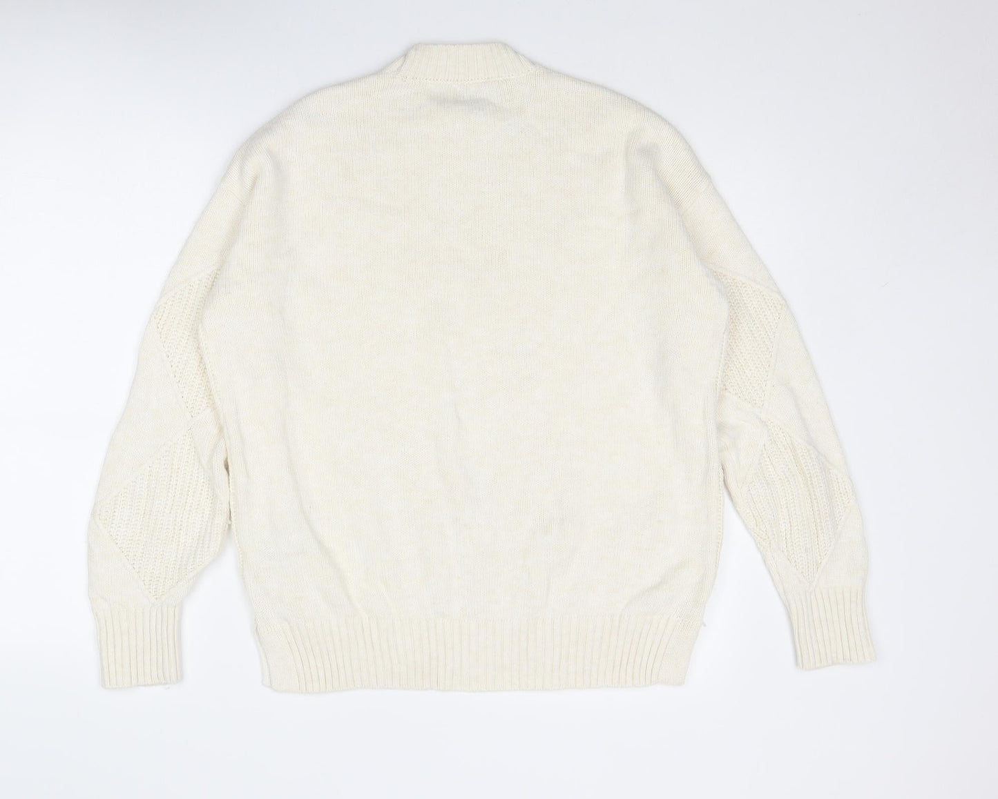 Marks and Spencer Womens Ivory Mock Neck Argyle/Diamond Cotton Pullover Jumper Size M